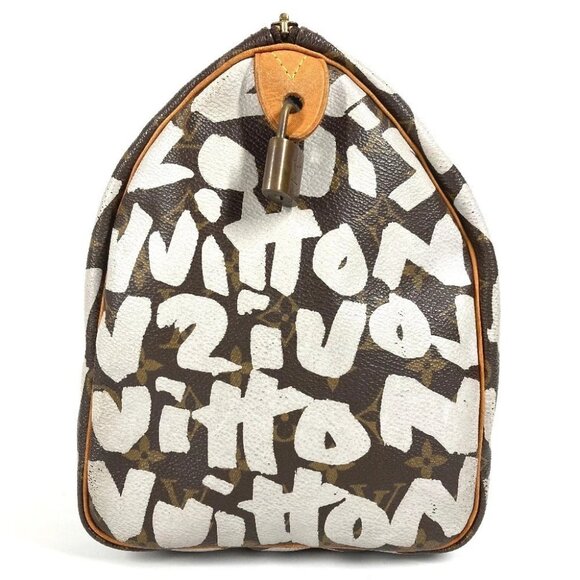 LOUIS VUITTON M92195 MonogramGraffiti Speedy30 Hand Bag Brown/White - Picture 3 of 16